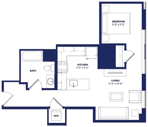 Floor plan for studio, 1 bath, 592 sqft
